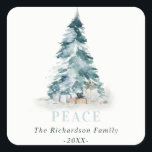 Pegatina Cuadrada Peace Snow Watercolor Pine Christmas Tree Regalos<br><div class="desc">Si necesitas más personalización,  por favor,  no dudes en enviarme un mensaje a yellowfebstudio@gmail.com.</div>