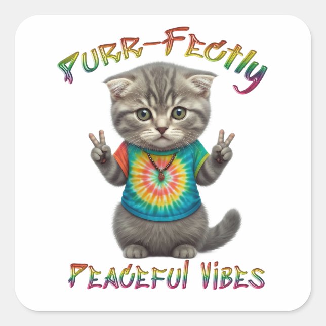 Pegatina Cuadrada Peaceful Hippie Boho Kitten Vibes  (Anverso)