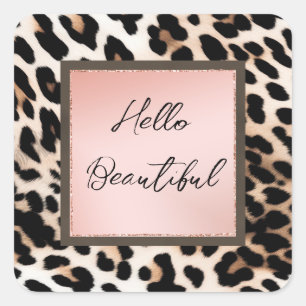 Pegatina Cuadrada Peach Black Cream Leopard
