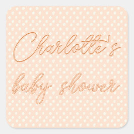 Pegatina Cuadrada Peach Bow Baby Shower