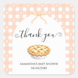 Pegatina Cuadrada Peach Coquette Pie Baby Shower Thank You