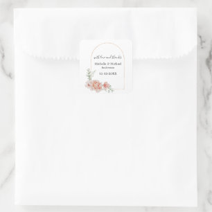 Pegatina Cuadrada Peach Floral Watercolor Arch Favor De Boda