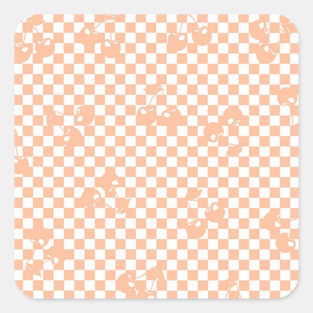 Pegatina Cuadrada Peach Fuzz Cherry Gingham Pattern (Anverso)