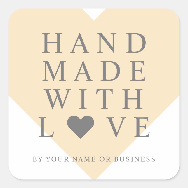 Pegatina Cuadrada Peach Heart with Handmade with Love Quote (Anverso)