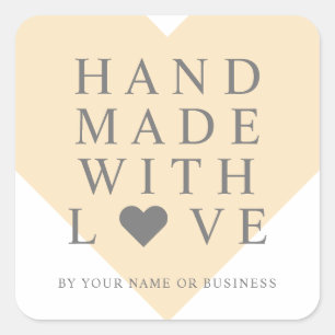 Pegatina Cuadrada Peach Heart with Handmade with Love Quote