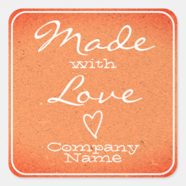 Pegatina Cuadrada Peach Made with Love Labels Kraft Paper Heart