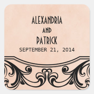 Pegatina Cuadrada Peach Vintage Swirls Wedding Stickers