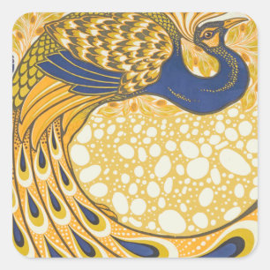 Pegatina Cuadrada Peacock Antiguo Vintage Coloroso