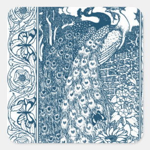Pegatina Cuadrada Peacock Art Nouveau