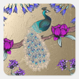 Pegatina Cuadrada Peacock En Oro