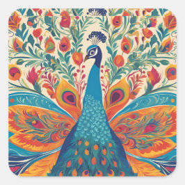 Pegatina Cuadrada Peacock vibrante: Pilar acento al estilo del arte