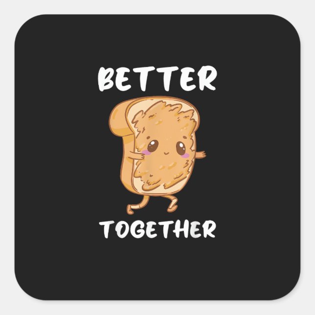Pegatina Cuadrada Peanut Butter Jelly Cute Couple Better Together De (Anverso)