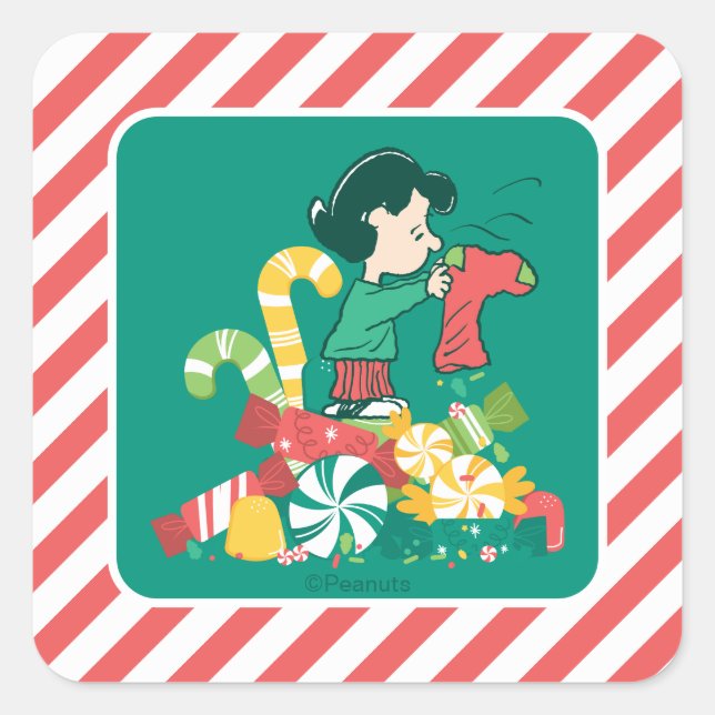 Pegatina Cuadrada Peanuts | Lucy the More the Merrier (Anverso)