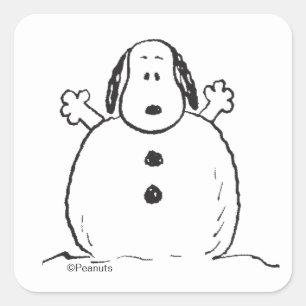 Pegatina Cuadrada Peanuts   Snoopy Jugando a ser Muñeco de Nieve
