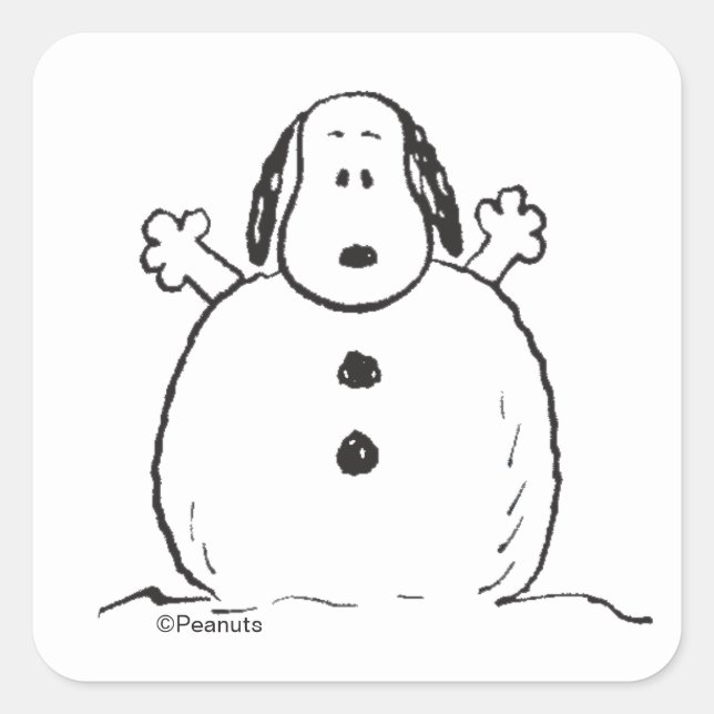 Pegatina Cuadrada Peanuts | Snoopy Jugando a ser Muñeco de Nieve (Anverso)