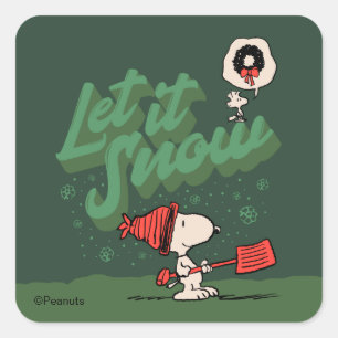 Pegatina Cuadrada Peanuts Snoopy & Woodstock Deja que nieve