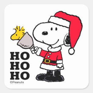 Pegatina Cuadrada Peanuts Snoopy y Woodstock Ho Ho Ho