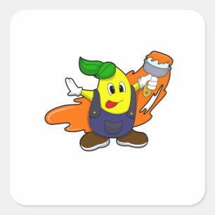 Pegatina Cuadrada Pear como pintador con pincel de pintura