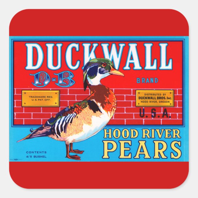 Pegatina Cuadrada Pears Duckwall Hood River (Anverso)