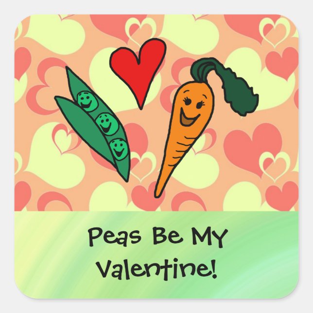 Pegatina Cuadrada Peas Be My Valentine (Anverso)