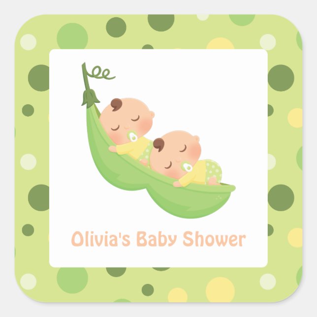 Pegatina Cuadrada Peas en Pegatinas de Baby Shower de pod Cute gemel (Anverso)
