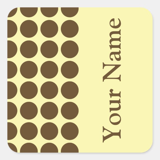 Pegatina Cuadrada Pecan Cream Neutral Dots con texto de nombre (Anverso)