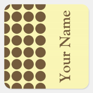 Pegatina Cuadrada Pecan Cream Neutral Dots con texto de nombre
