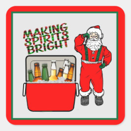 Pegatina Cuadrada Pecho De Hielo Rojo Con Cerveza Y Santa