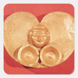 Pegatina Cuadrada Pectoral con la cara humana llevando pendientes