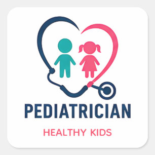 Pegatina Cuadrada Pediatra Atención Compasiva para Niños