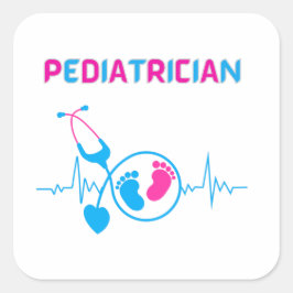 Pegatina Cuadrada Pediatra, médica pediatra, médica infantil,