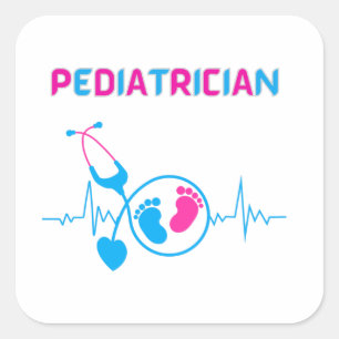 Pegatina Cuadrada Pediatra, médica pediatra, médica infantil,
