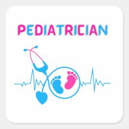 Pegatina Cuadrada Pediatra, médica pediatra, médica infantil,