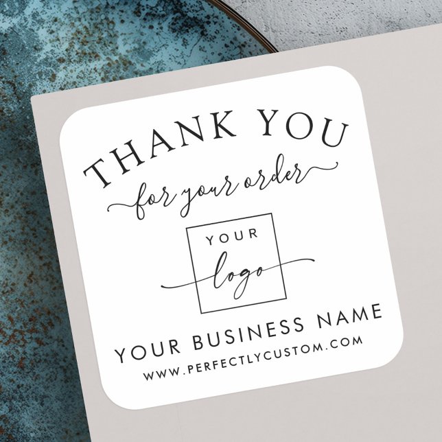 Pegatina Cuadrada pedido de logotipo de personalizado gracias (Custom logo order thank you square sticker)