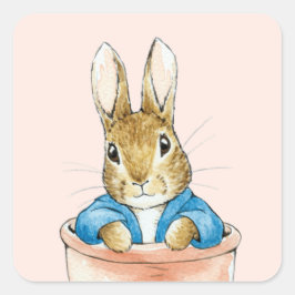Pegatina Cuadrada Pedro el conejo sentado en una olla