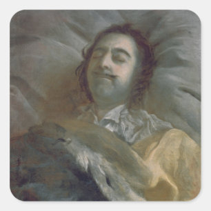 Pegatina Cuadrada Pedro I el Grande en su lecho de muerte, 1725