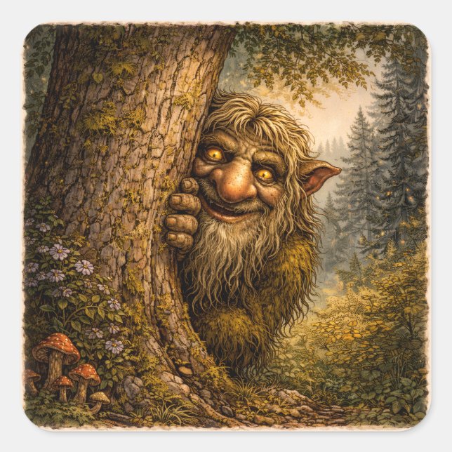 Pegatina Cuadrada Peeking Norwegian Troll, Stickers (Anverso)