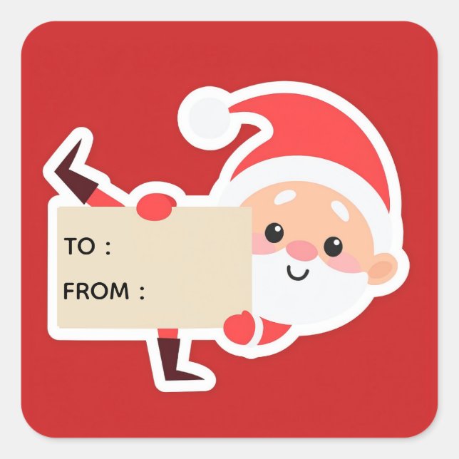 Pegatina Cuadrada Peeking Santa Christmas Gift Sticker (Anverso)
