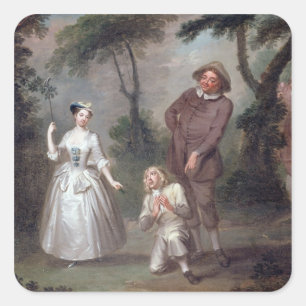 Pegatina Cuadrada Peg Woffington as Rosalind con Celia y Touchsto