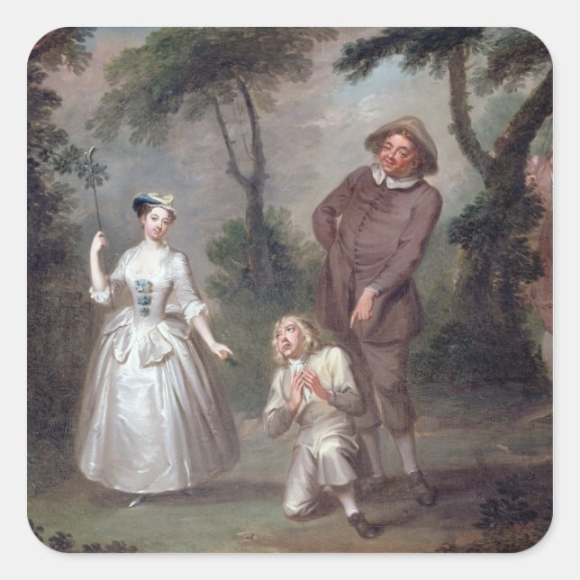 Pegatina Cuadrada Peg Woffington as Rosalind con Celia y Touchsto (Anverso)