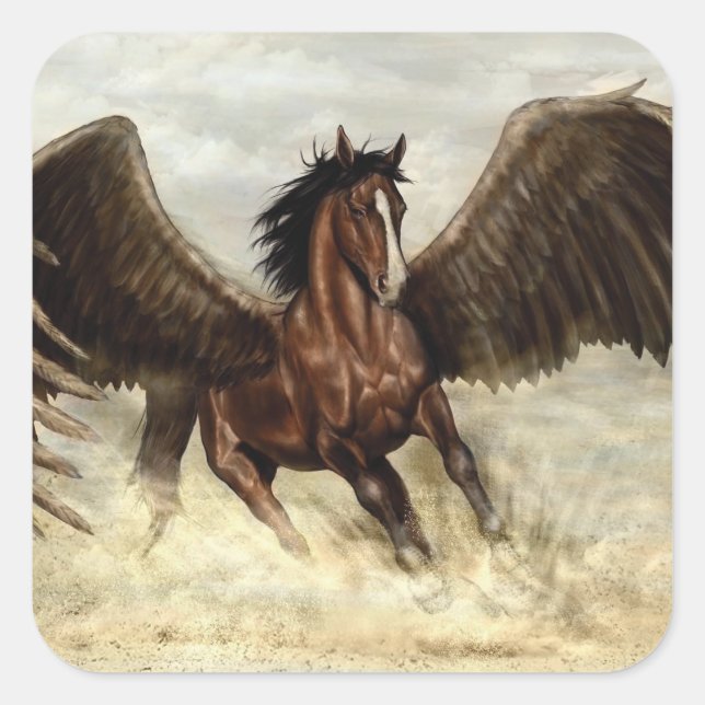 Pegatina Cuadrada Pegaso alado   (Anverso)