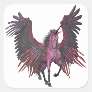 Pegatina Cuadrada Pegasus Unicornio Rosa Fantasía Caballo Volador