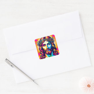 Pegatina Cuadrada ¡Pegatina colorida de Jesús!