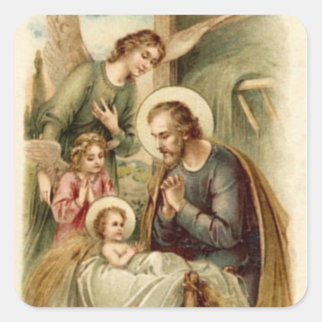 Pegatina Cuadrada Pegatina: Natividad de St. Joseph (Anverso)
