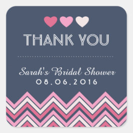 Pegatina Cuadrada Pegatina: Navy Blue Pink Chevron Love