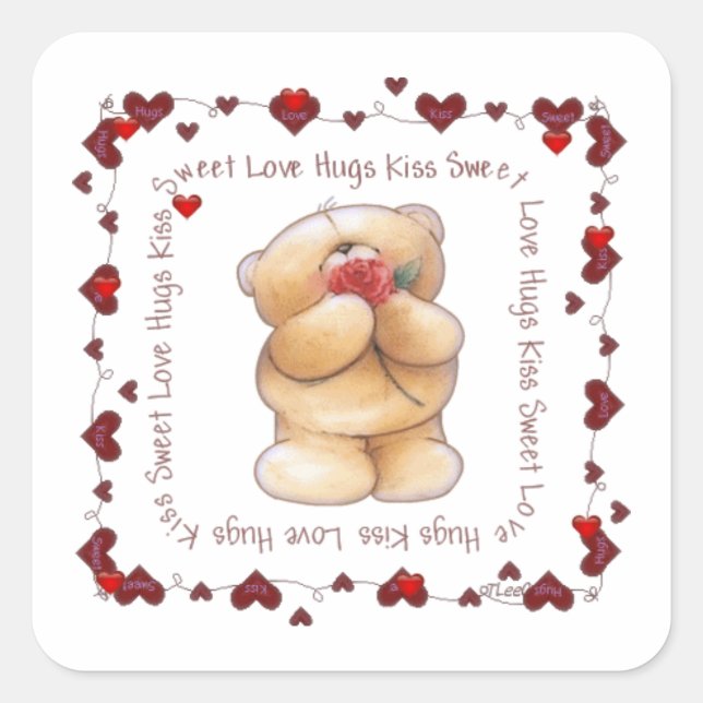 Pegatina Cuadrada Pegatina/Oso y corazón (Anverso)