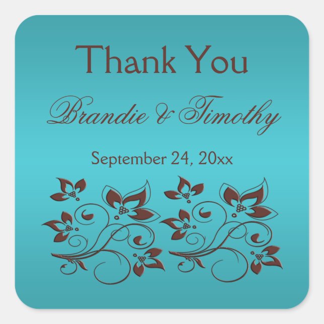 Pegatina Cuadrada Pegatina: Plaza turquesa y marrón (Anverso)