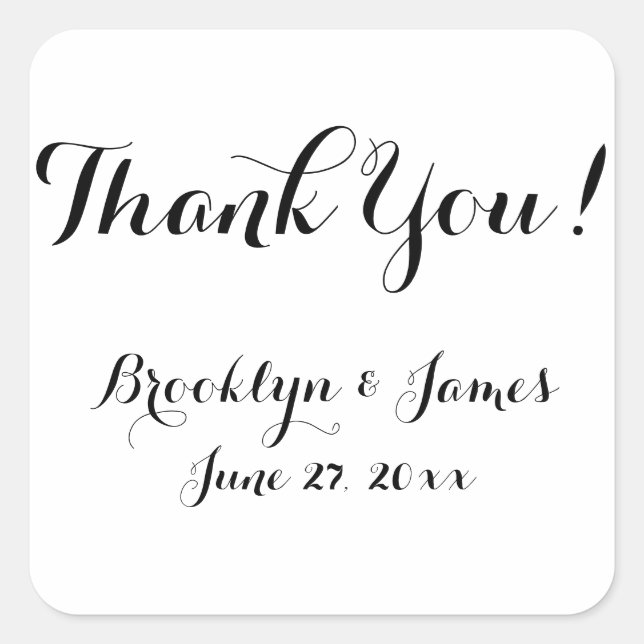 Pegatina Cuadrada Pegatinas a favor de la simple boda blanca (Anverso)