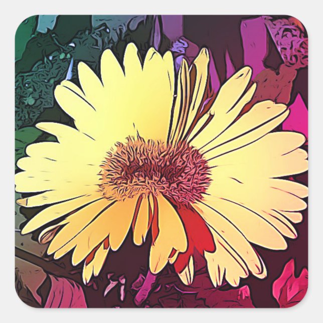 Pegatina Cuadrada Pegatinas amarillos de Tween Gerbera Daisy (Anverso)