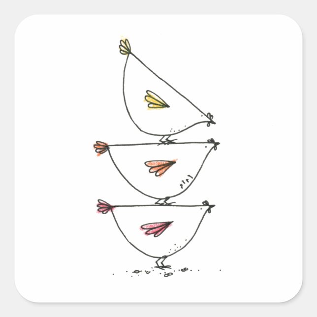 Pegatina Cuadrada Pegatinas apilados de la plaza de pollos (Anverso)